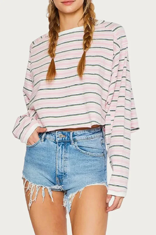 women's tops for those who love to shop for unique findsStriped Raglan Sleeve T-Shirt In Pink