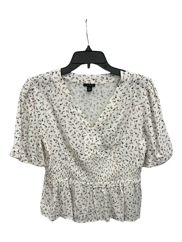 women's tops with sheer overlaysTop Short Sleeve By Ann Taylor In White, Size: Xs