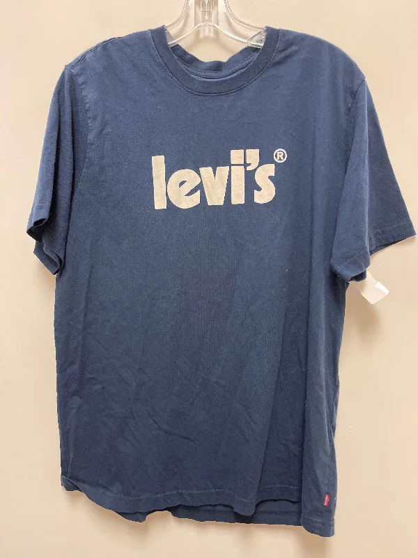 women's tops with ruffled hemsTop Short Sleeve By Levis In Navy, Size: M