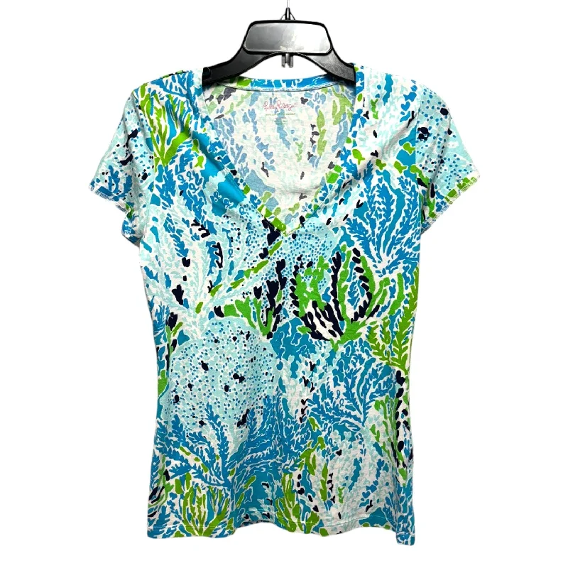 long-sleeved women's topsMichele Top Short Sleeve By Lilly Pulitzer In Spa Blue Let’s Cha Cha, Size: M