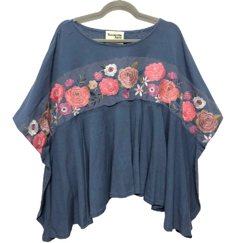 women's tops for vintage fashion enthusiastsTop Short Sleeve By Savanna Jane In Blue & Pink, Size: L