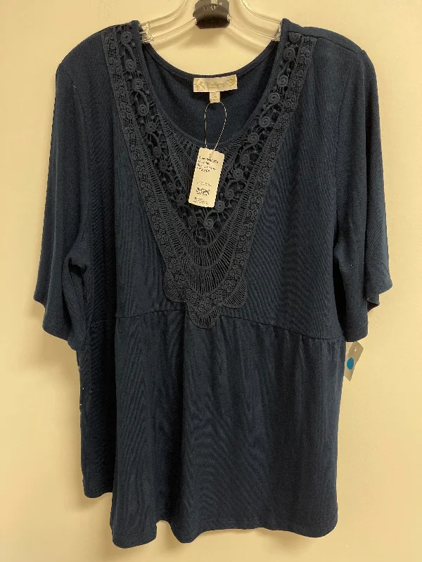 women's tops for those who want to create outfits that are both unique and memorableTop Short Sleeve By Suzanne Betro In Navy, Size: 2x