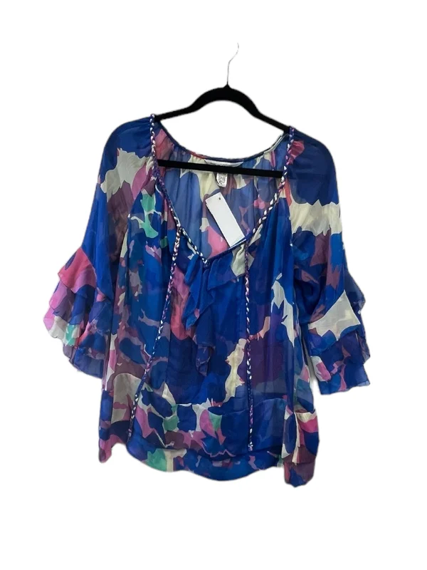 women's tops for statement-making outfitsTop Short Sleeve Designer By Diane Von Furstenberg In Blue & Pink, Size: M