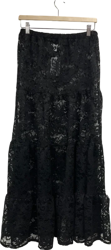 women's linen skirtsTopshop Sheer Lace Tiered Maxi Skirt In Black UK 8